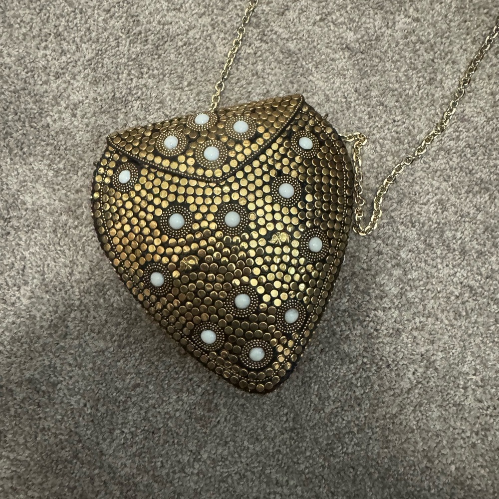 Metal Gold and White Polka Dot Clutch